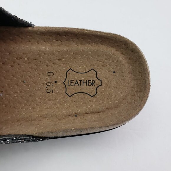 NEW Seekavan Womens Size 6-6.5 Black Glitter Leather Slip On 2 Strap Sandals - Picture 10 of 10